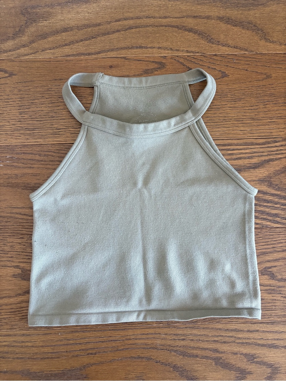 Free People Sage Green Ribbed High Neck Crop Tank